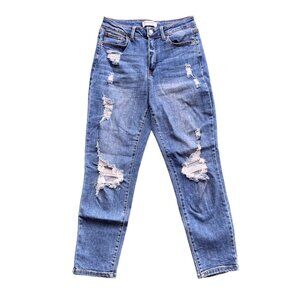 Wax Jean Collection Womens 7 28 Mom Blown Out Knee Ripped High Waist Denim 90250
